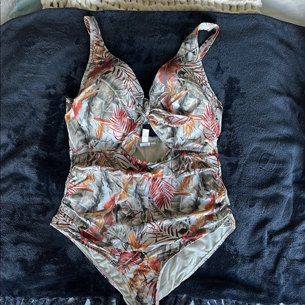 Artesands Red and Orange One Piece Swimsuit with Plunging V-neckline and cutout